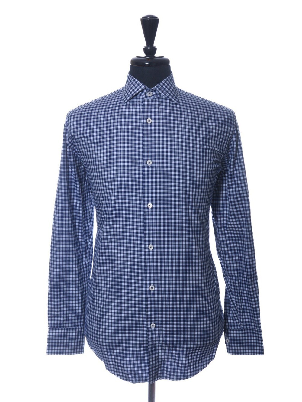 Bugatchi Navy Blue Check Dress Shirt 17 38265 - Picture 2 of 5